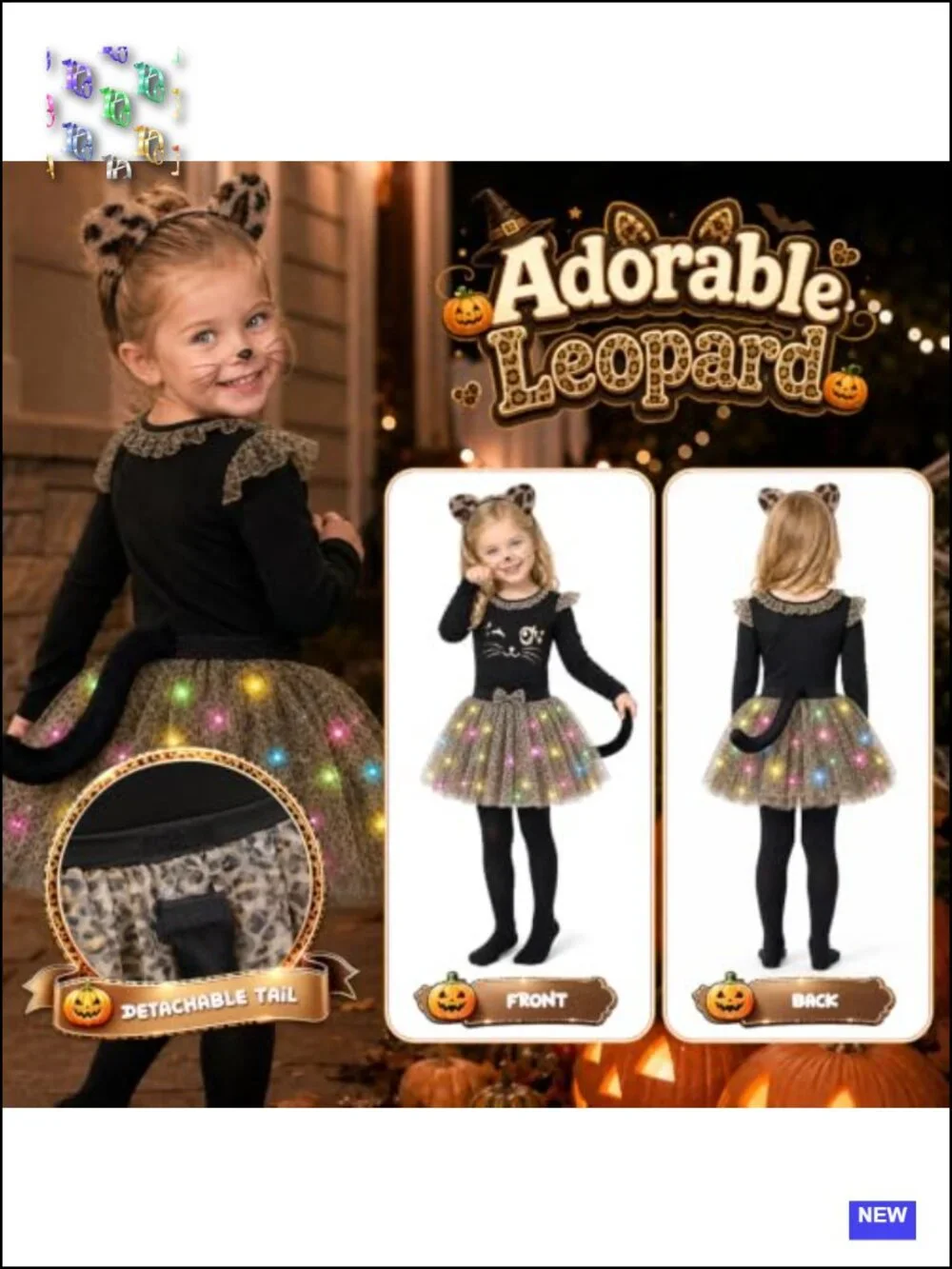 Light-Up Cheetah Cat Costume Girls Halloween Tutu Dress-Up Set